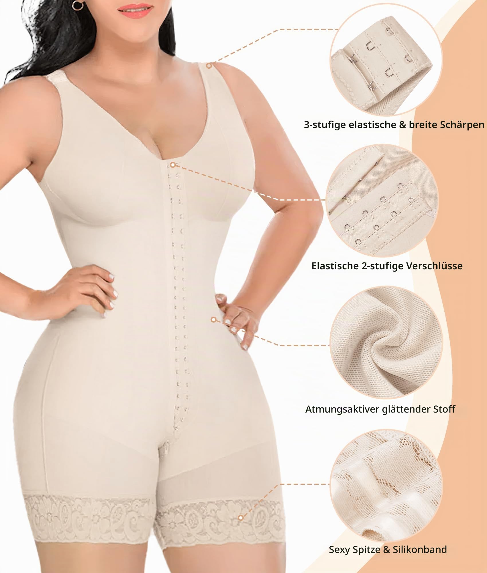 YIANNA Body Shaper Damen Bauchweg Shapewear Stark Formend Full Miederbody Shaping Bodysuit Fajas Colombianas