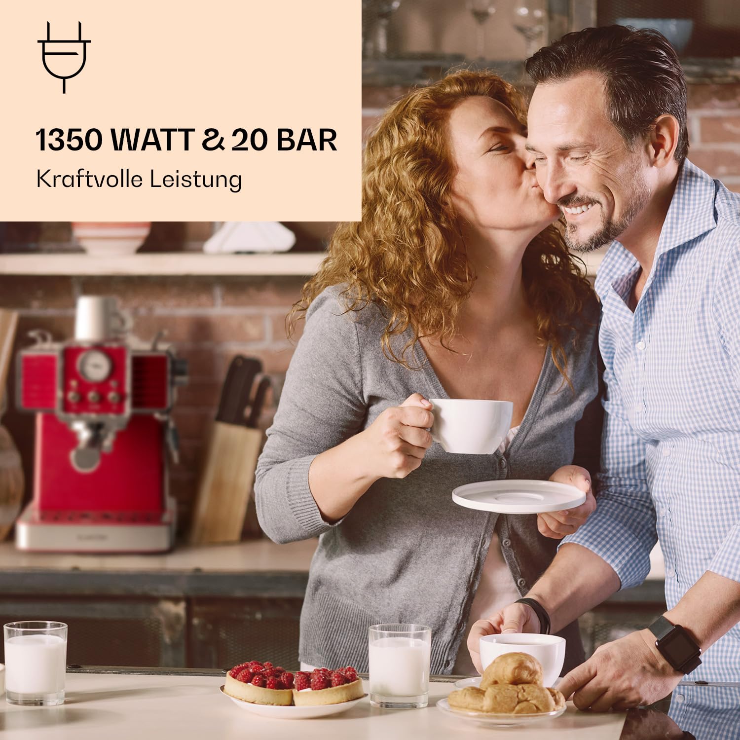Klarstein Gusto Classico Espressomaker, 1350 W, Espressomaschine mit 20 Bar Druck, Siebträgermaschine, abnehmbares Tropfgitter aus Edelstahl, Siebträger Kaffeemaschine, Volumen Wassertank: 1,5 L, rot