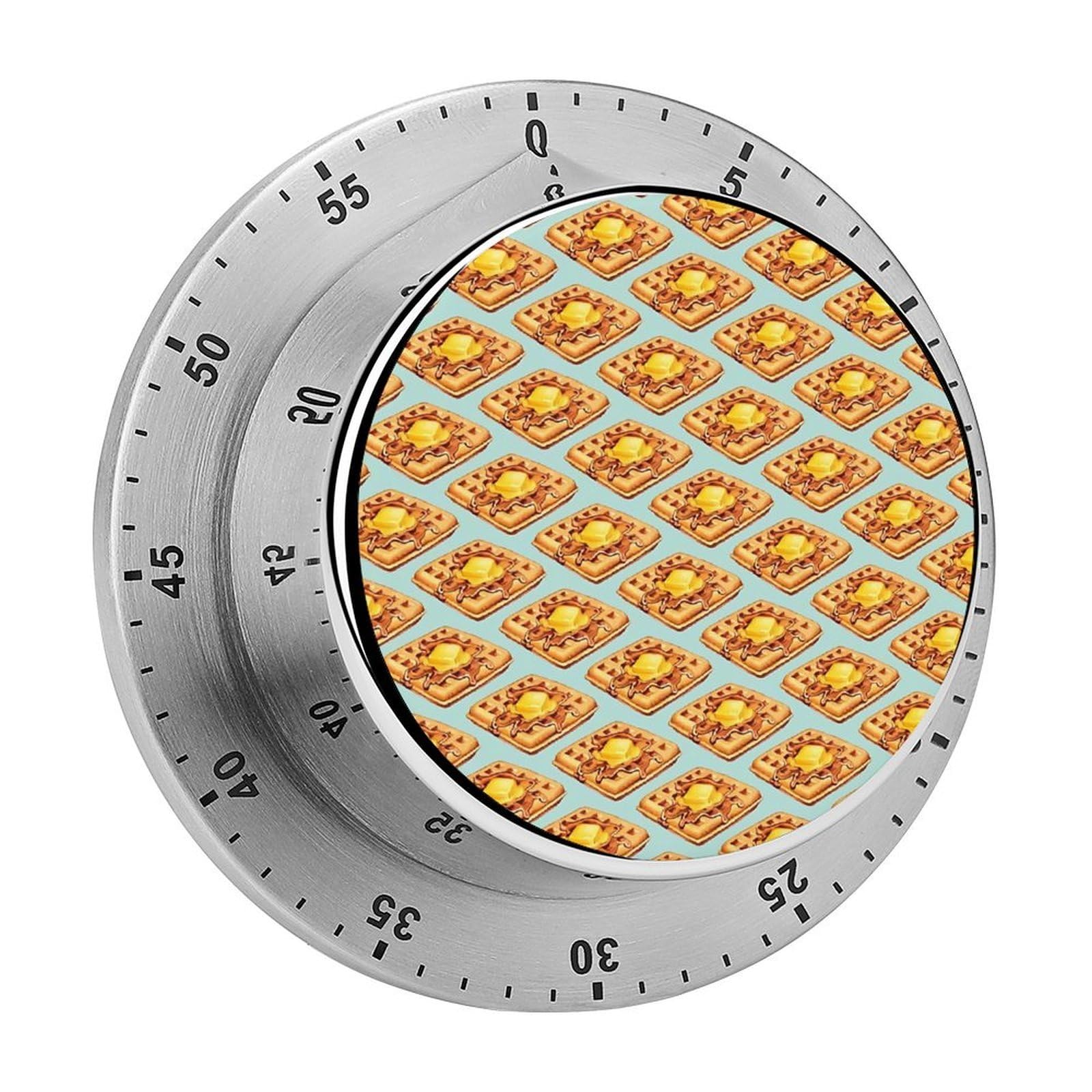 Cute Waffle Pattern Stainless Steel Magnetic TimerMechanical Kitchen Timer, No Battery, for Cooking, Studying, Workouts