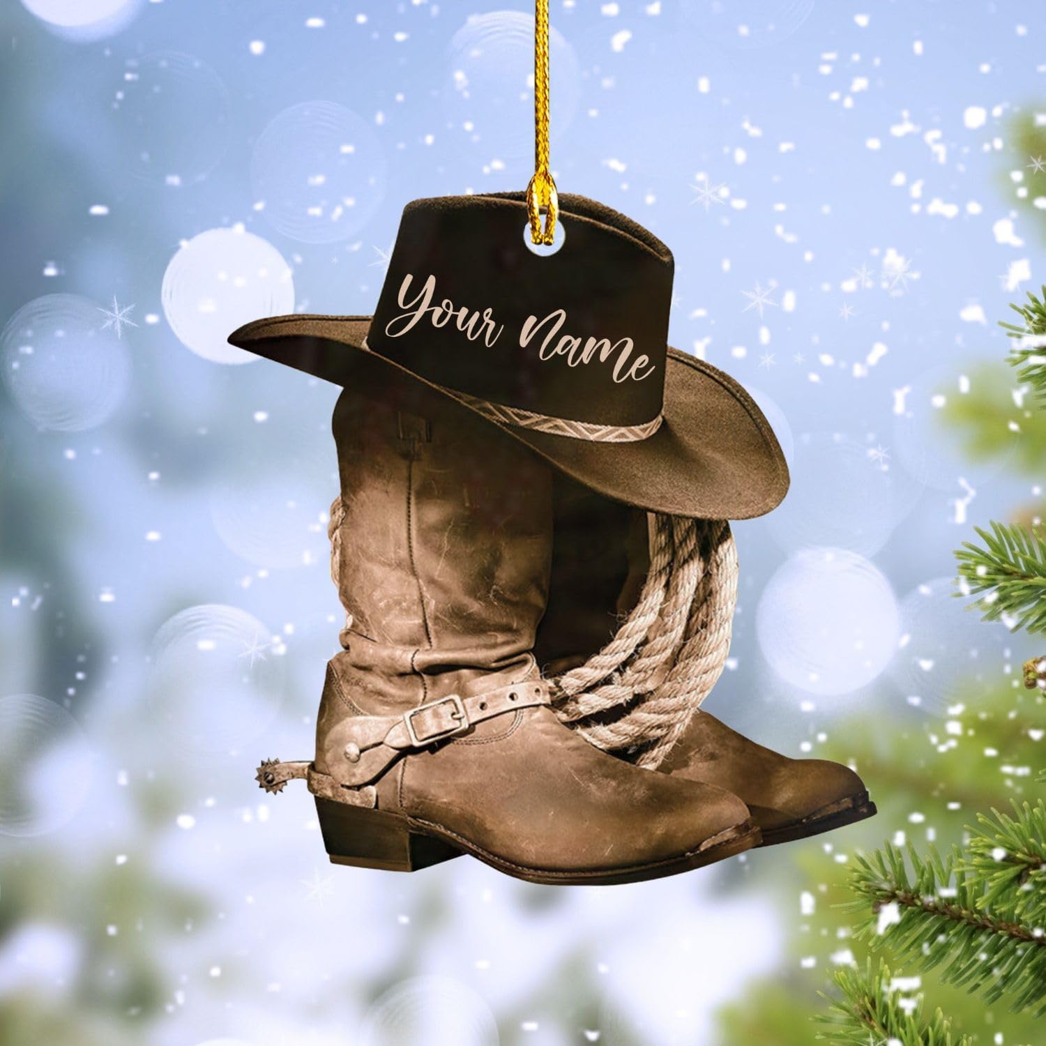 Amazon.com: Personalized Cowboy Boots and Hat Christmas Ornament ...