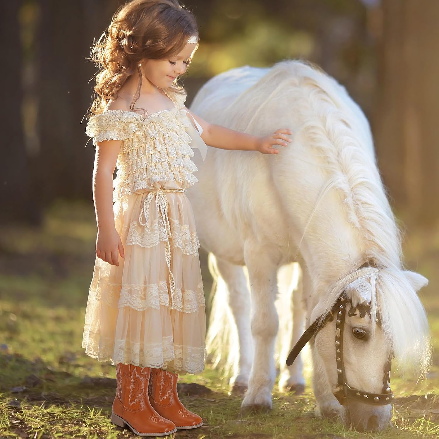 RLW Kids Cowboy Boots for Boys Girls, Square Toe Riding Western Cowgirl Boot with Walking Heel for Youth Toddler/Little/Big Kid