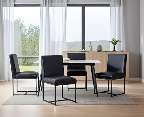 Miniatura 13 de CIMOTA Juego de 6 sillas de comedor modernas, de cuero, tapizadas, sin brazos, con base negra, para comedor/cocina, color crema, 6 unidades Base