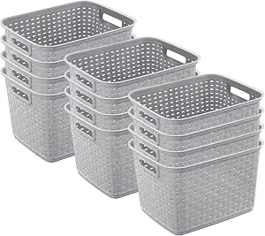 Sterilite Tall Weave Basket Bin for Clothing and Laundry Storage, 12-Pack