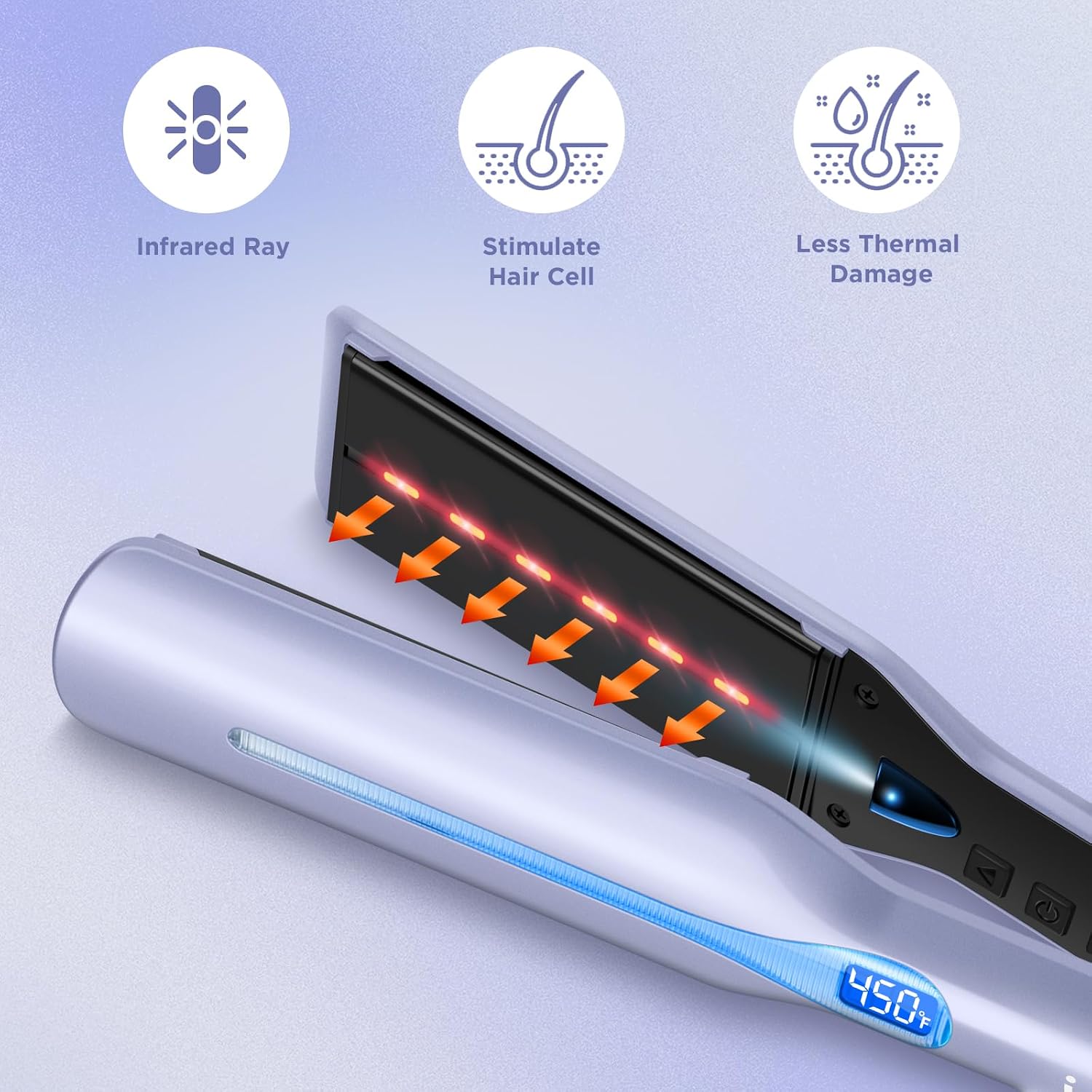 IG INGLAM Oversized Infrared Flat Iron Hair Straightener 1.75 Inch Hair Iron for Coarse/Long/Thick Hair, Anti-Frizz Ions 11 Adjust Temp 250-450°F,Travel Dual Voltage,Gift,Titanium Plate,Purple