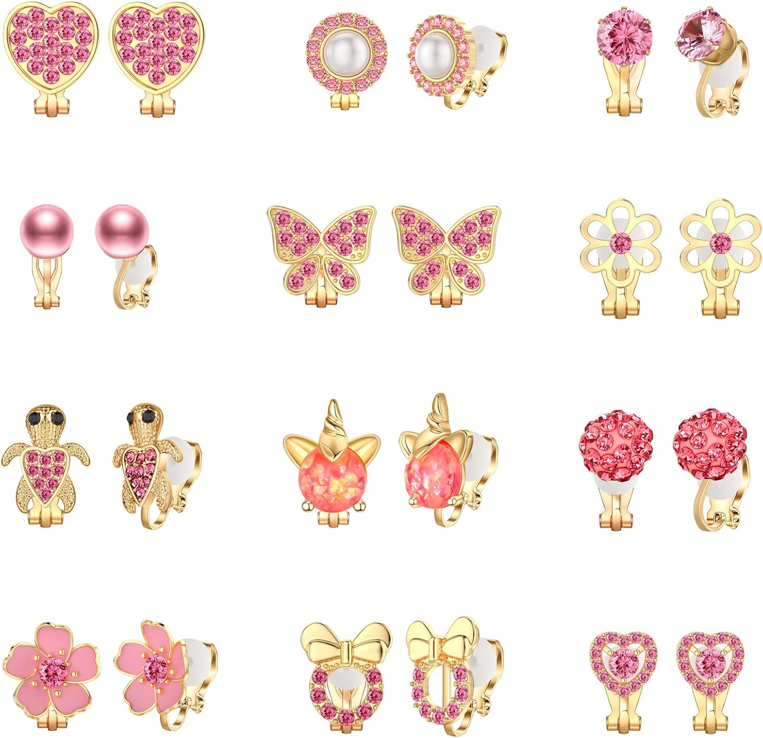 12 Pairs Clip on Earrings for Teens Girls Hypoallergenic Non Pierced Earrings for Women Cute Clip on Earrings Set Faux Pearl Butterfly Heart Flower Clip on Stud Earrings Jewelry Gifts