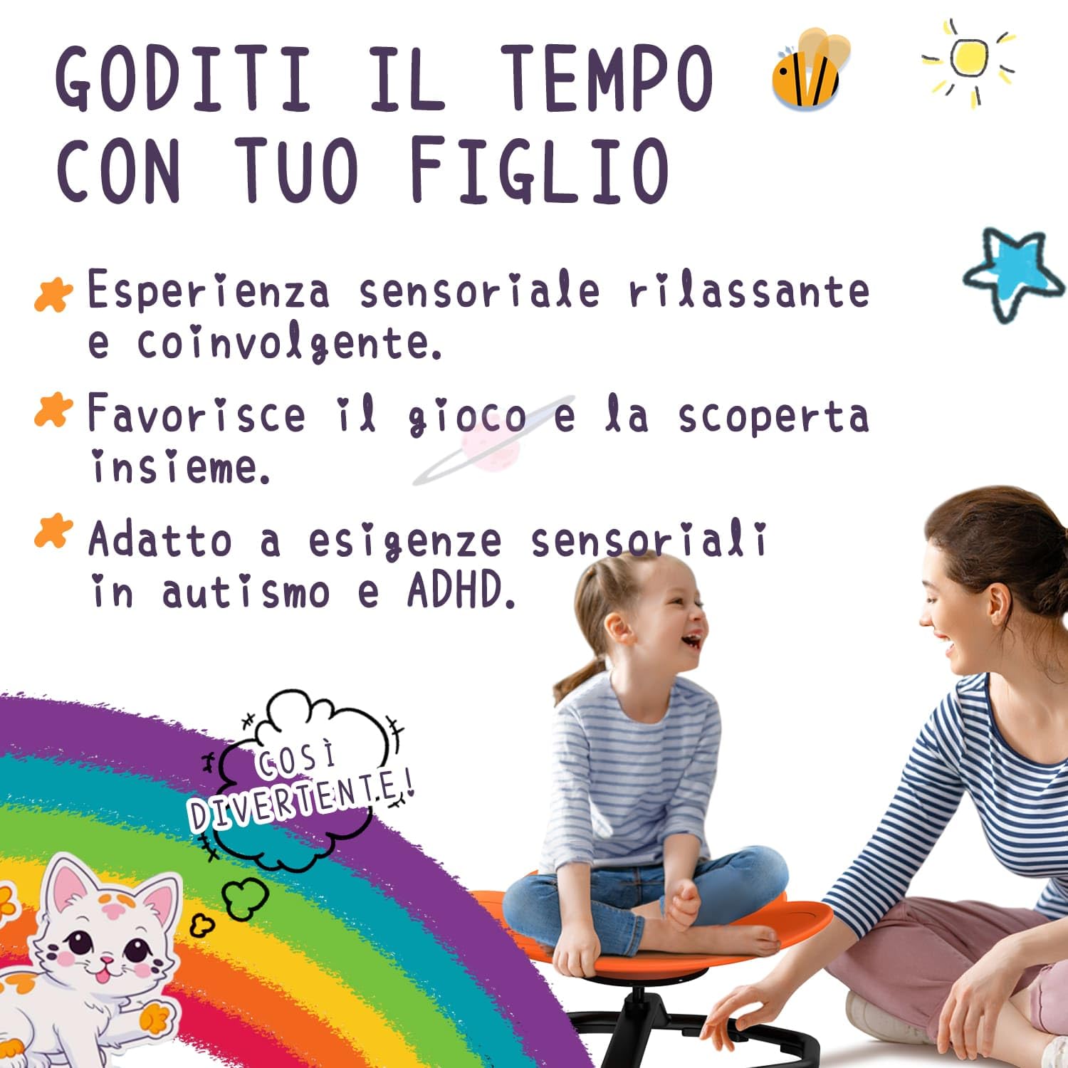 Sedia Girevole Bambini, Attrezzatura Sensoriale per Autismo, Seduta Girevole a 360° per Allenamento a Equilibrio e Coordinazione, Sicura e Robusta per Bambini con ADHD