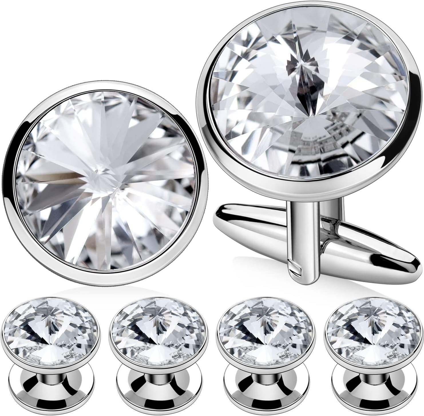 Cufflinks for Men with 4/6 pcs Shirt Studs Set, Gift Box Packed, Mens Jewelry or Accessories for Wedding, Party, Anniversary, Birthday