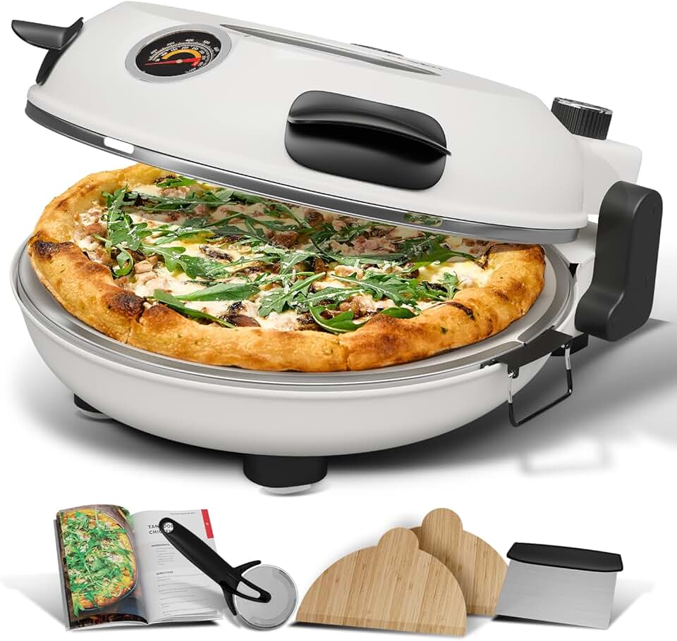 Eatex Forno elétrico de pizza interno, forno de pizza de bancada de 30 cm, forno portátil de pizza, aquece até 421 °C para crosta crocante, máquina de fazer pizza para casa – creme