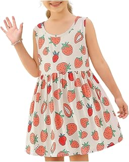 Girls Sleeveless Cute Summer Dresses, Loose Crewneck A-Line Floral Print Casual Swing Dress for 2-12 Years