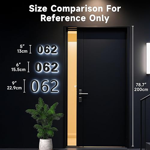 Vista 5 de LLtronation 5 Inch Backlit House Numbers for Outside, Stainless Steel, LED Illuminated Home Address Number, Modern Lighted Address Signs for Houses