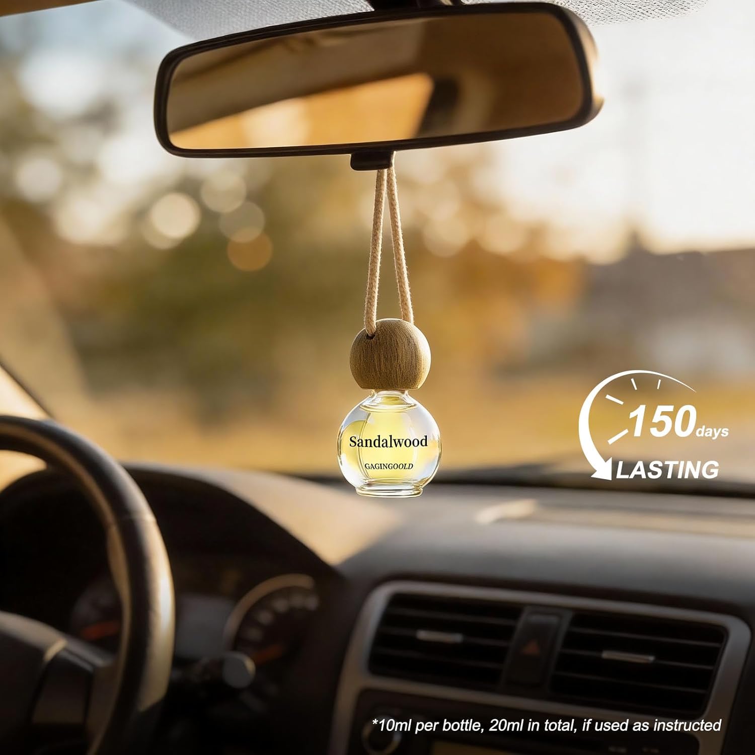 Car Air Freshener Hanging 2 Pack, Sandalwood Scent Essential Oil Diffuser Long Lasting Up to 150 Days, Cute Car Accessories with 2 Vent Clip for Women Men Gift, Odor Eliminator - Image 3