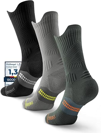 Juclise Compression Running Socks, Bamboo Viscose Coolmax Moisture-Wicking Anti-Blister Athletic Hiking Workout Gym PaddedS, Grey+Green+Black