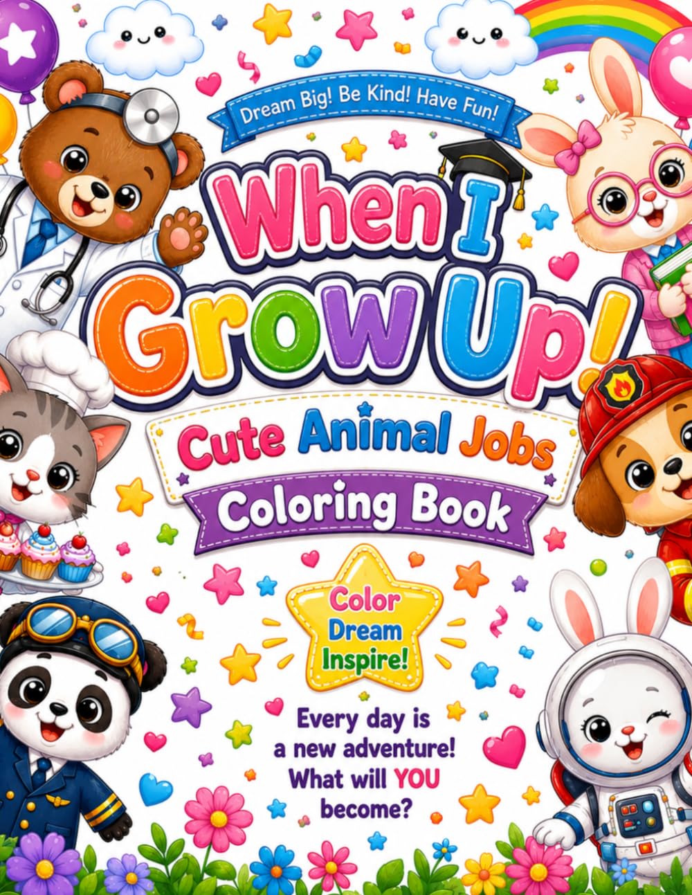 When I Grow Up! Cute Animal Jobs Coloring Book: Bold & Easy Adorable Animal Careers and Occupations for Kids Ages 4–8