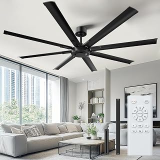 Obabala 100IN Industrial Ceiling Fan Black Large Ceiling Fans with Lights, Outdoor Black Fan with 6 Speeds Quiet DC Motor Reversible with Remote for Patios Dining Living Room