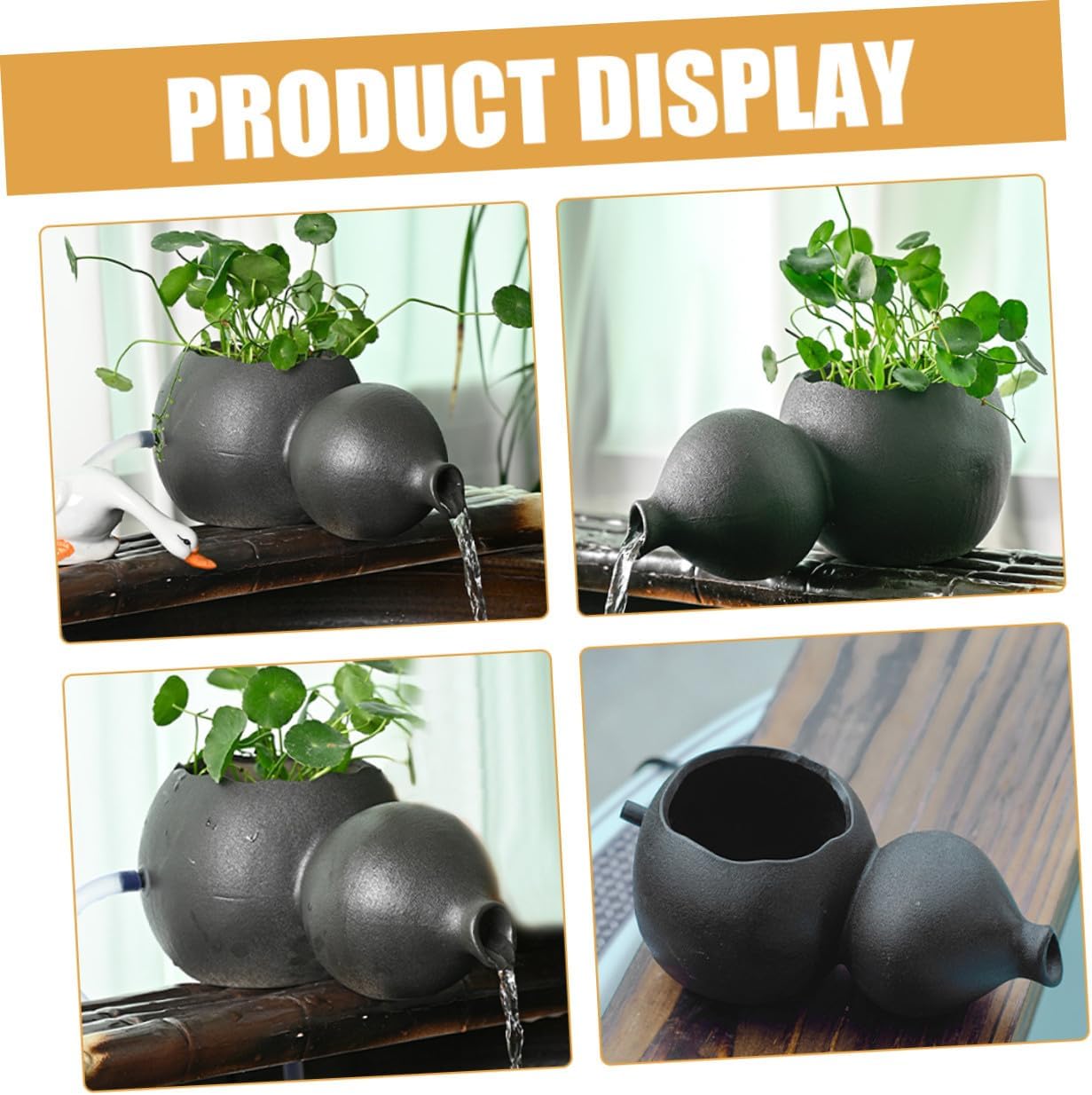 HANABASS Ceramic Fountain Jar Tabletop Water Fountain for Indoor and Outdoor Use Vintage Flowing Water Circulating Decorative Jar with Black Gourd Design Without Pump