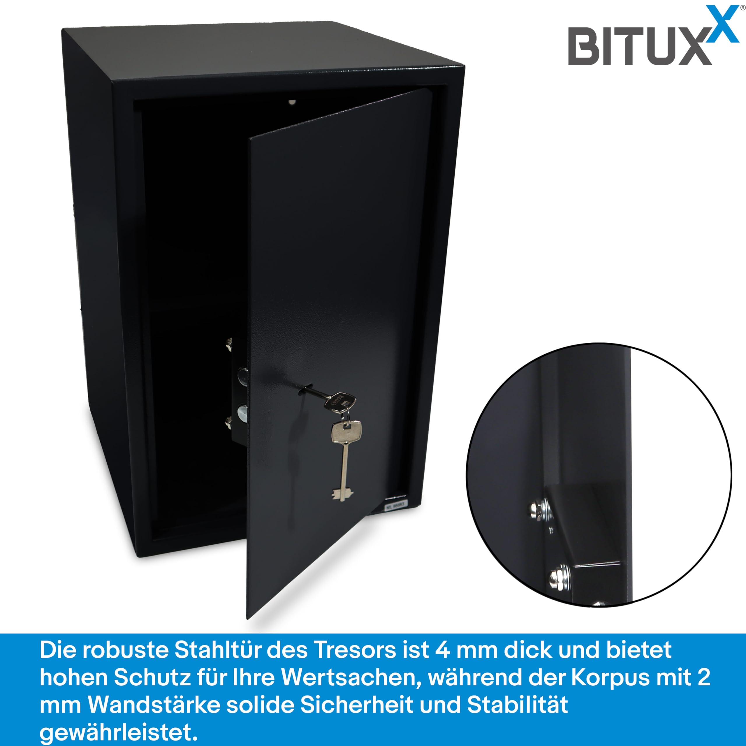 BITUXX Tresor Möbeltresor Safe Aktentresor Sicherheitstresor Abschließbar mit Schlüssel für Büro und Daheim 35 x 36 x 52cm Schwarz