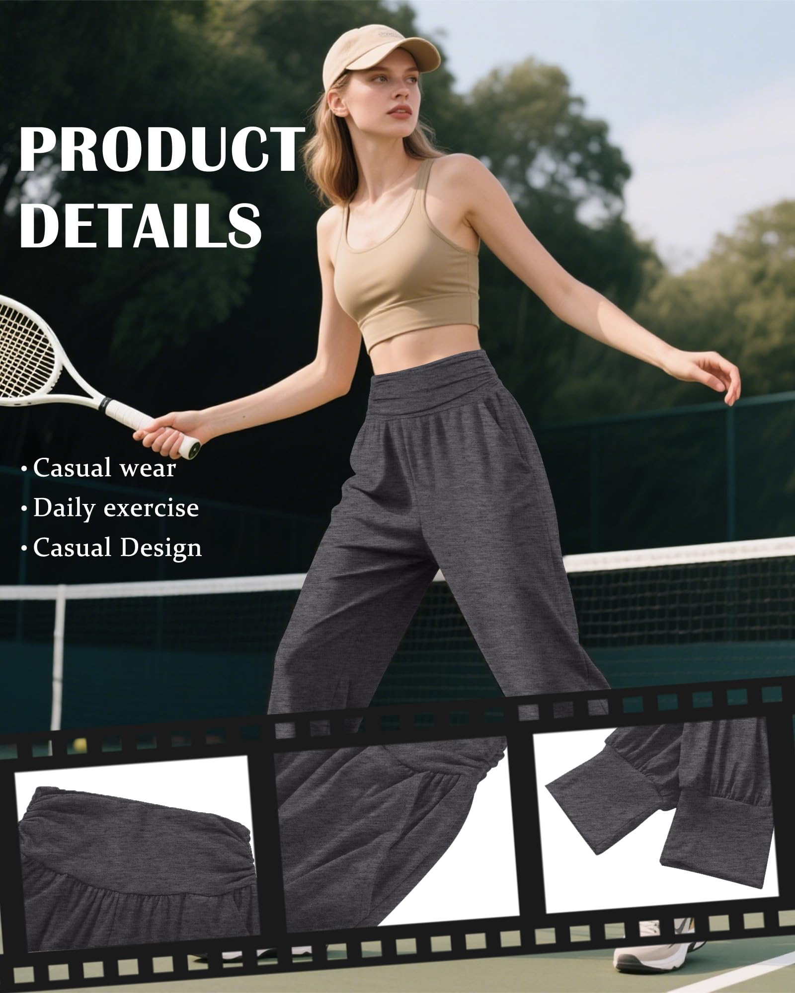 Tenare Lot de 2 Pantalons de Yoga Jogging Femme, Coupe Ample Décontractée avec Poches, Taille Haute Confortable