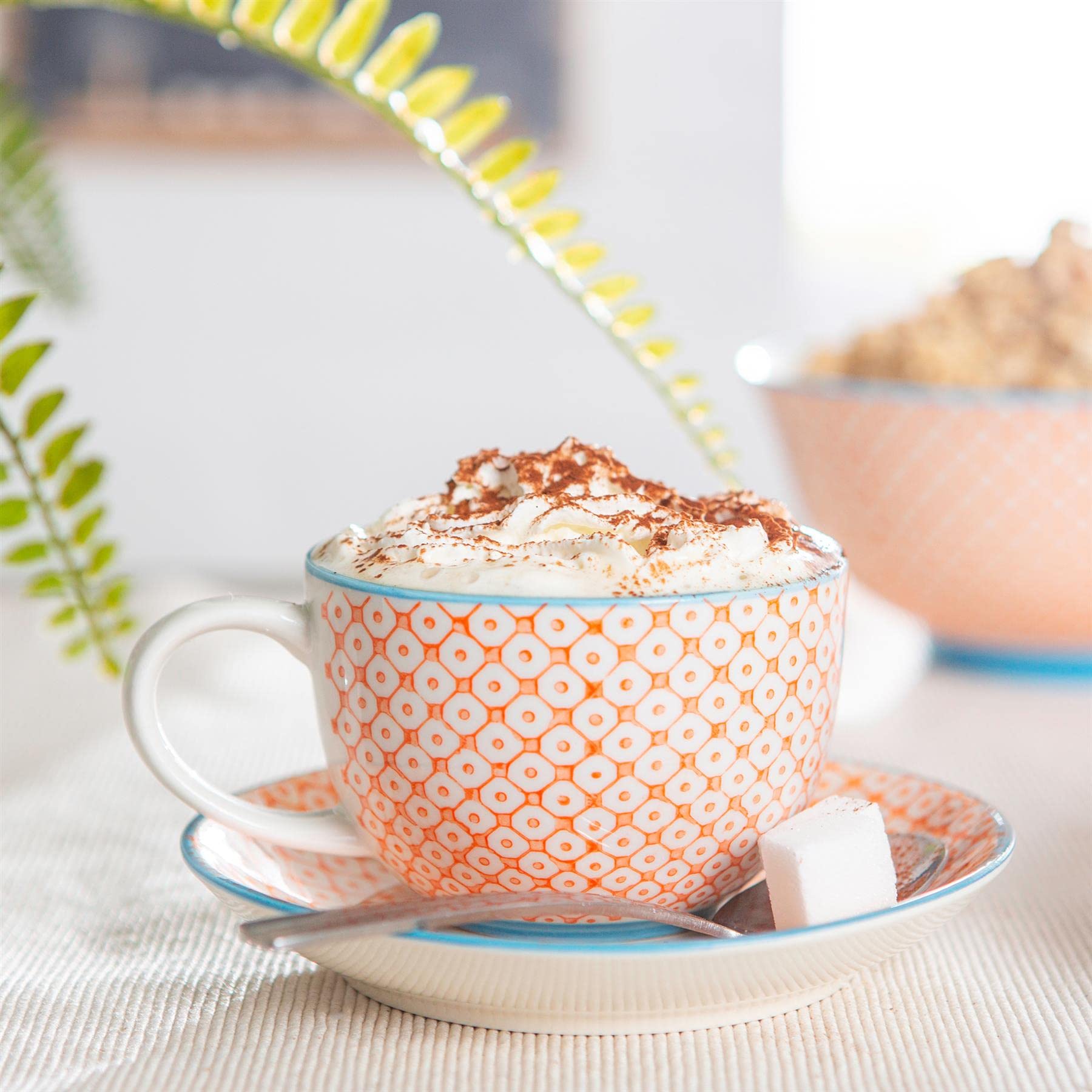 Nicola Spring Handgedruckter Cappuccino -Cup & Saucer -Set - 250ml - Orange - 12pc