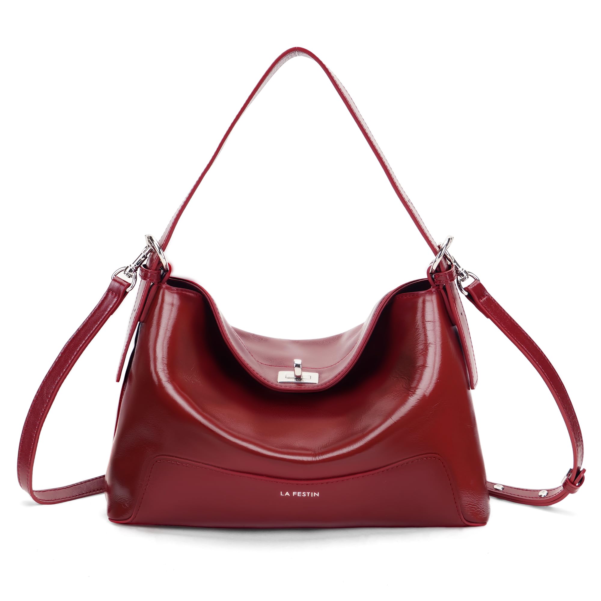 LA FESTIN Genuine Leather Top-Handle Bag for Women Small Designer Crossbody Purse Fashion Hobo Shoulder Bag