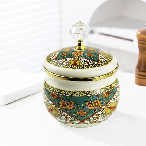 Miniatura 9 de Azucarero esmaltado floral dorado étnico tarro de condimento vintage para té, caja de especias, recipiente de almacenamiento de dulces retro para