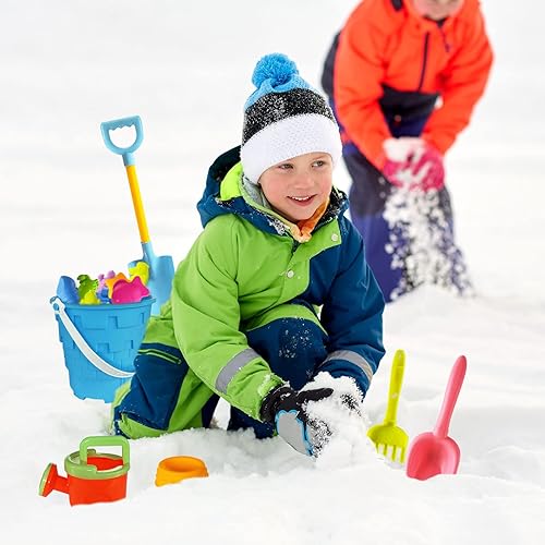 Miniatura 3 de Juego de juguetes de arena de playa para niños, 15 juguetes de arena con cubo de playa, regadera, pala grande, rastrillo, moldes de animales