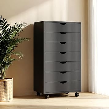 7 Drawer Chest, Mobile File Cabinet Under Desk Storage with Wheels, 7 Office Drawer for Home&Office Printer Stand, Black