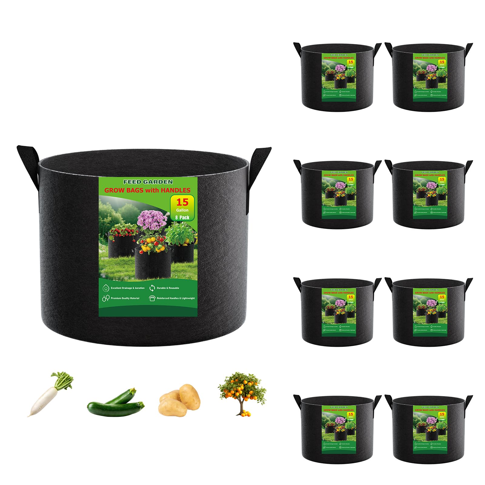 FEED GARDEN 15 Gallon Grow Bags 8 Pack