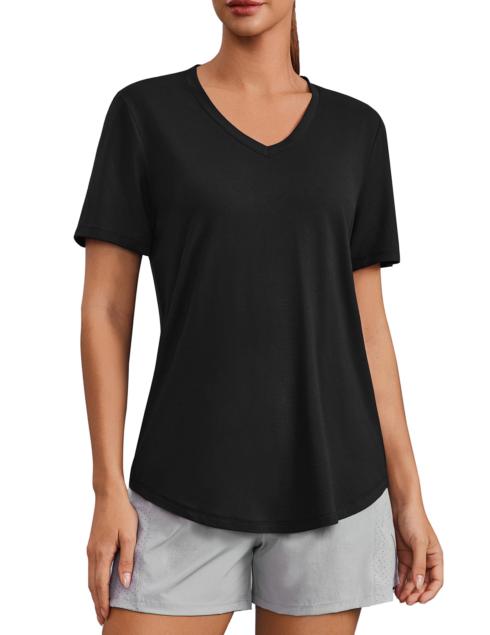 V Neck Workout Tops for Women Short Sleeve Quick Dry Shirts