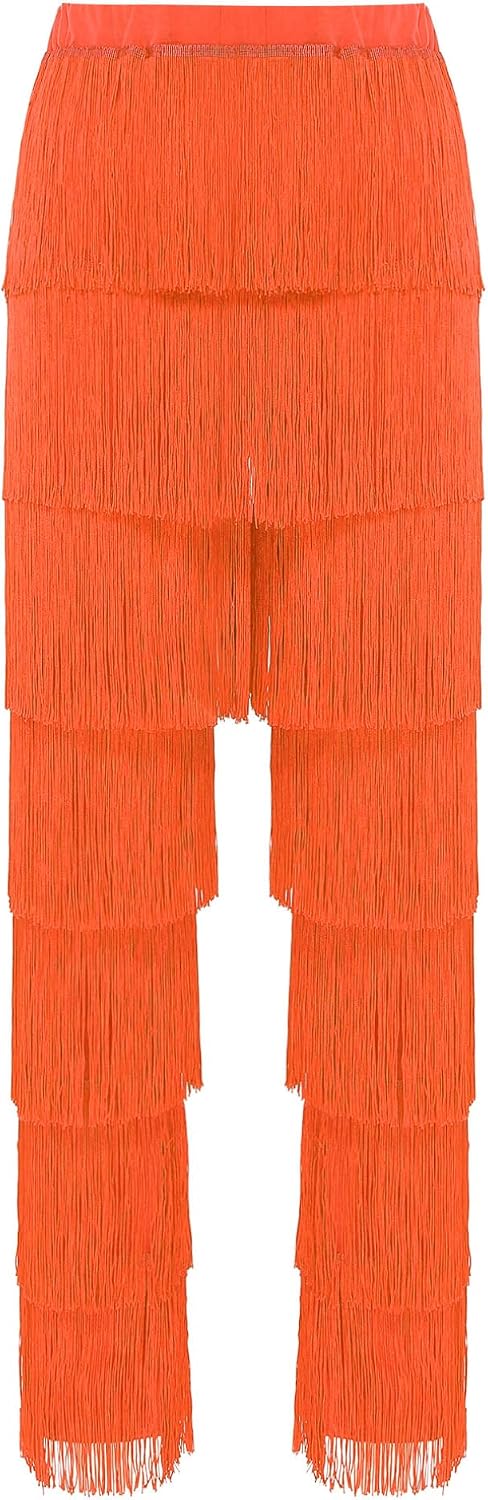 Womens Fringe Latin Dance Pants Elastic Waistband Trouses Chacha Tango Rumba Dance Costume