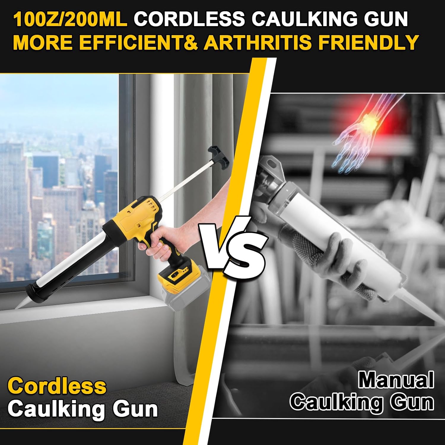 Cordless Caulking Gun Compatible with Dewalt 20V Battery, Anti-drip Function with LED Light and 6 Adjustable Speeds for Repairing Floor Tiles and Sealing (No Battery)