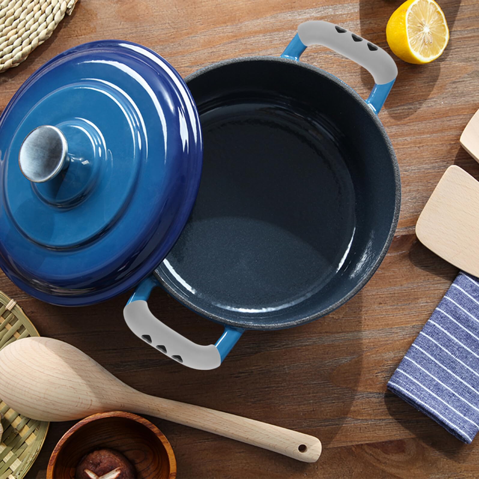 Fundas para Mangos de Olla Resistentes al Calor Antideslizantes de Plástico Duradero 80 Unidades Rojo Gris Claro Negro y Azul Protección Térmica para Sartenes Ollas