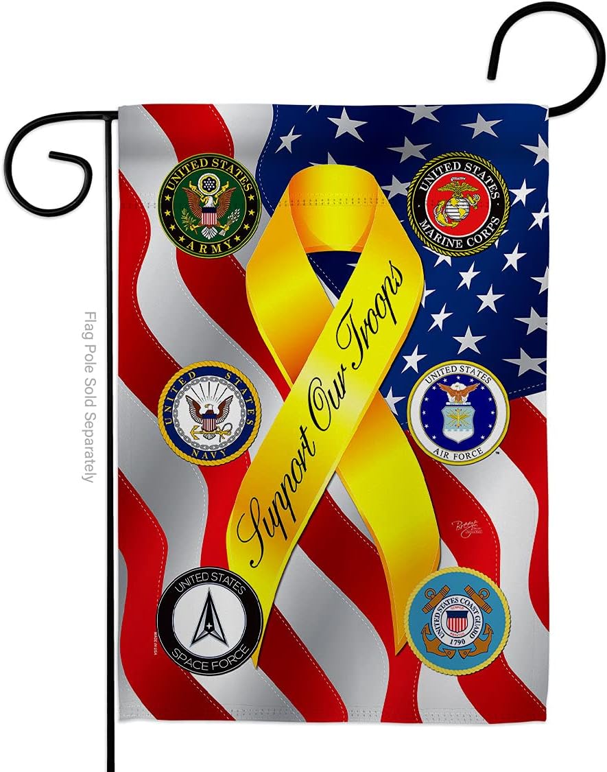 Breeze Decor G158664-BO 13 x 18.5 in. Support All Military Troops Garden Flag with Armed Forces Service Double-Sided Decorative Vertical Flags House Decoration Banner Yard Gift
