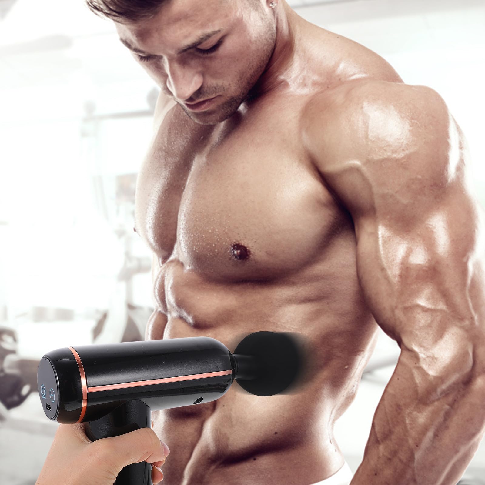Kleiner USB Massagepistole Muskelentspannungsgerät 1800mah 1 Satz | Schwarzes Kunststoffgehäuse, 4 Massageköpfe Enthalten, Tragbar für Reisen dem Training