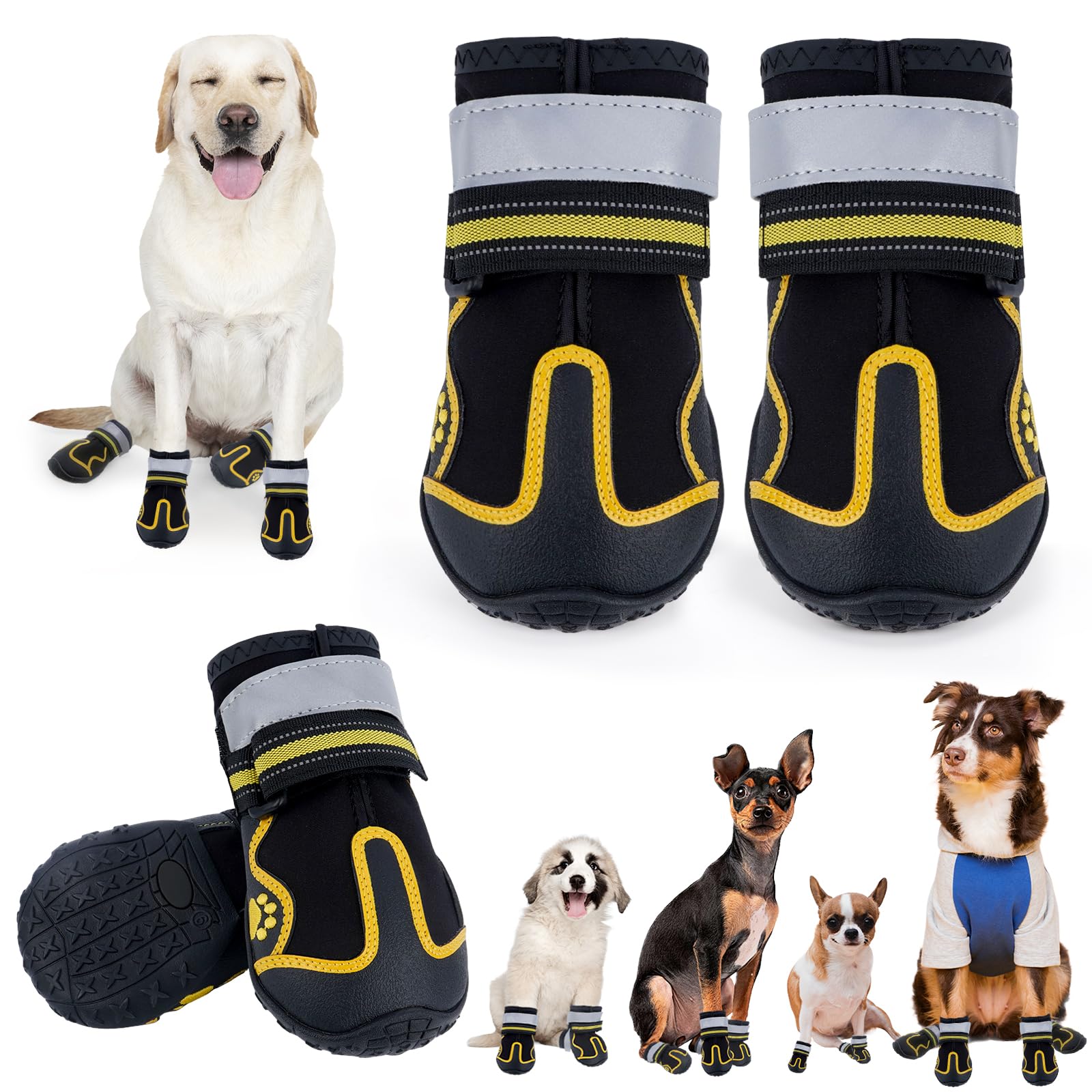 Dog Shoes for Hot Pavement,Dog Boots & Paw Protectors for Large Medium Size Dogs to Prevent Licking,Dog Booties with Reflective for Outdoor,Hiking,