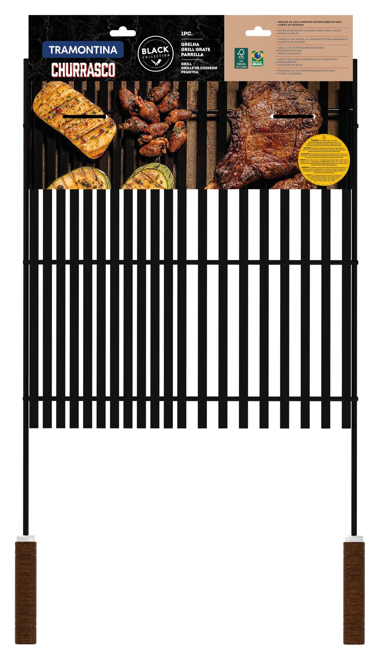 Tramontina Griglia per Barbecue con Manici in Legno in Acciaio Inossidabile, Black Collection