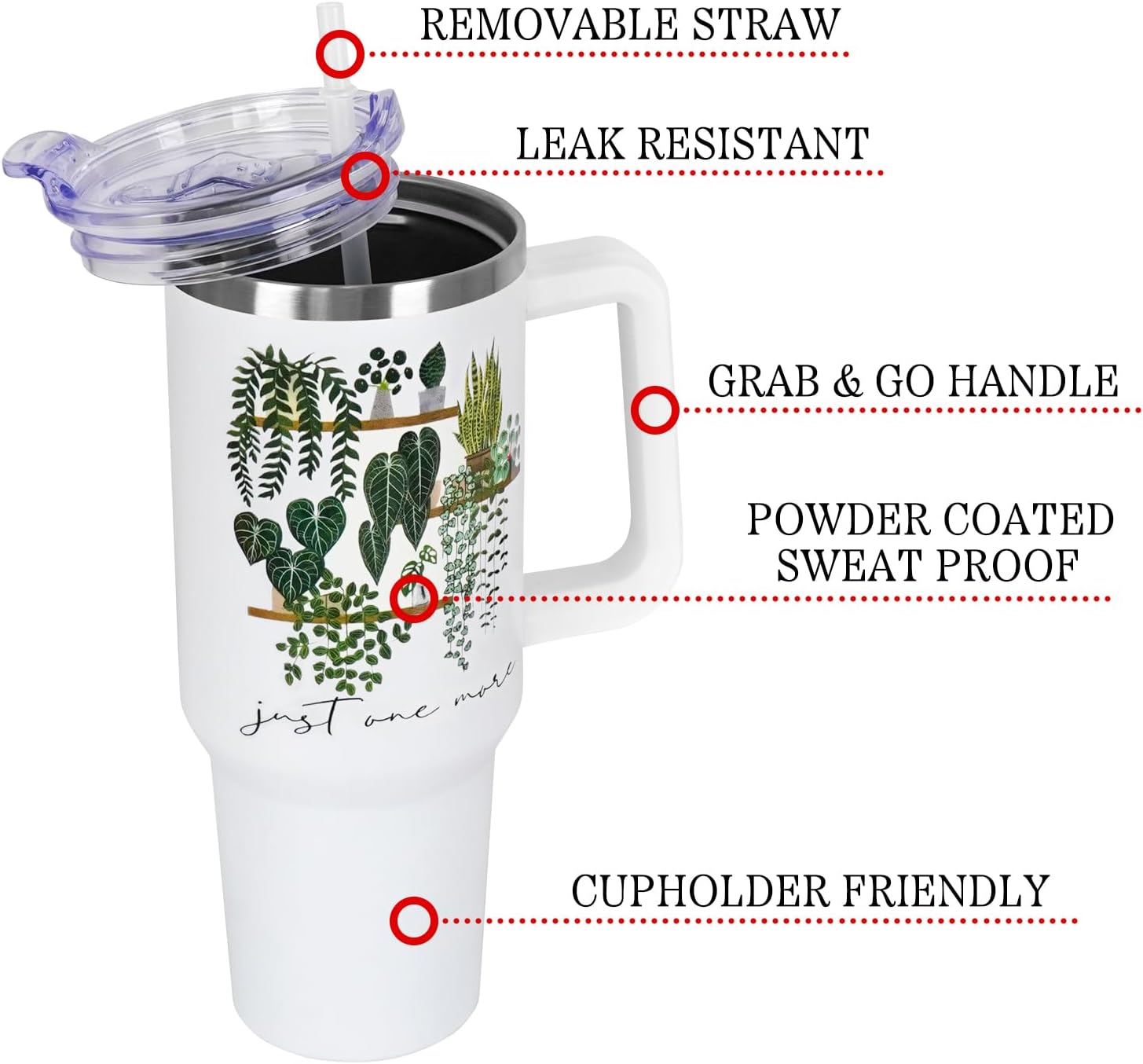 Plant Lover Gifts 40oz Tumbler with Handle Straw Lid,Plant Lady Vacuum Insulated Leak Proof Tumbler Gardening Gifts for Gardener Women,Just One More Plant Accessories Stainless Steel Coffee Cup image 3