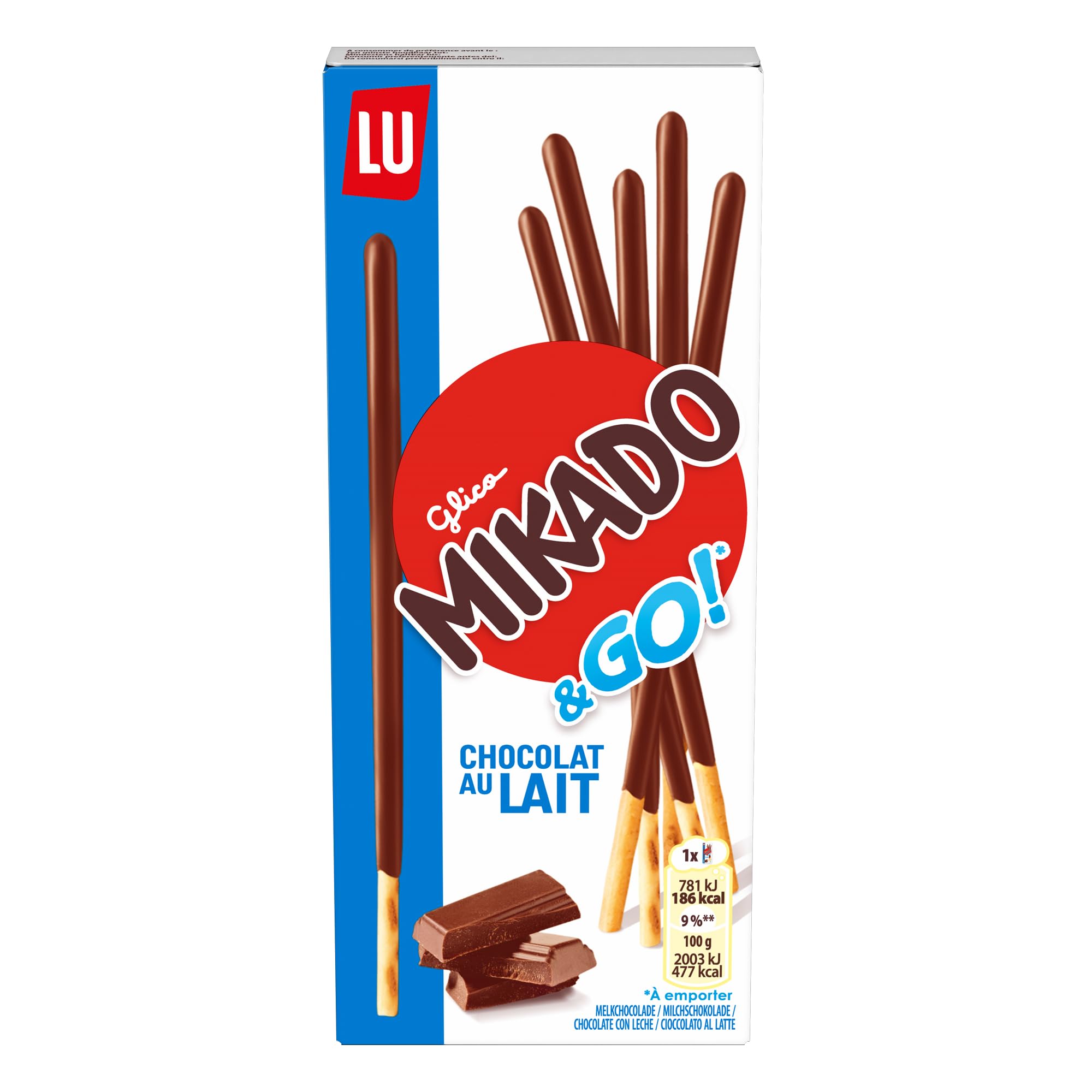Mikado & Go! Palitos Galleta Cubiertos con Chocolate Leche, Pack 24 x 39g