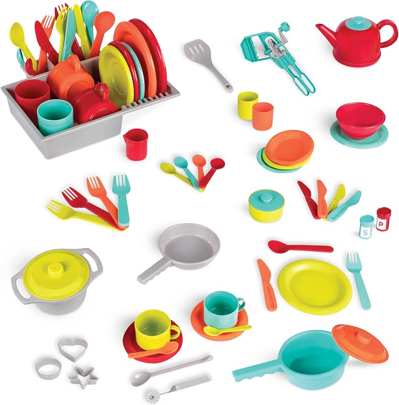 71Pc Pretend Cooking Accessories – 4 Table Settings & Cutlery – Dishwasher Safe & Worry-Free – 2 Years + – Deluxe Kitchen Playset