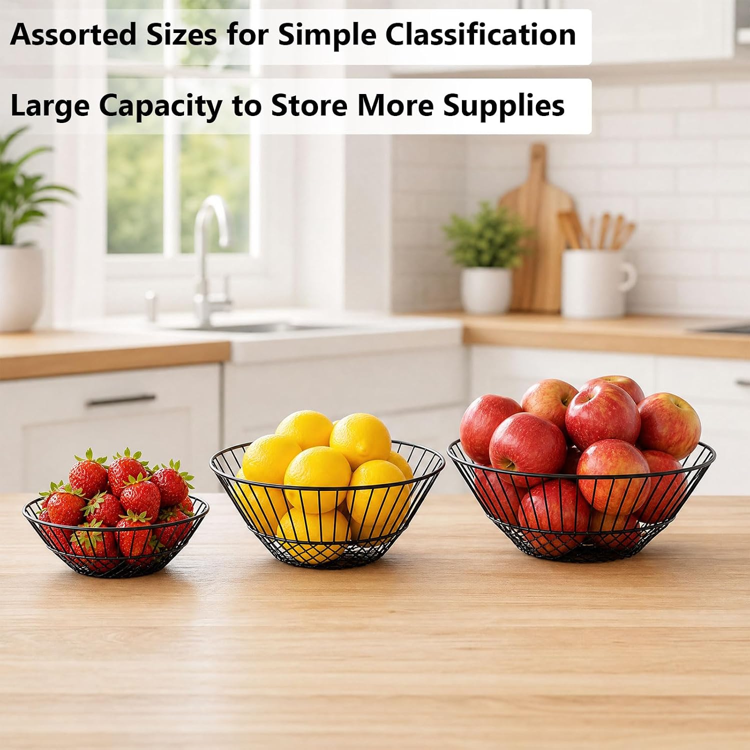 3-Tier Hanging Fruit Baskets for Kitchen with Banana Hook 36 Inch