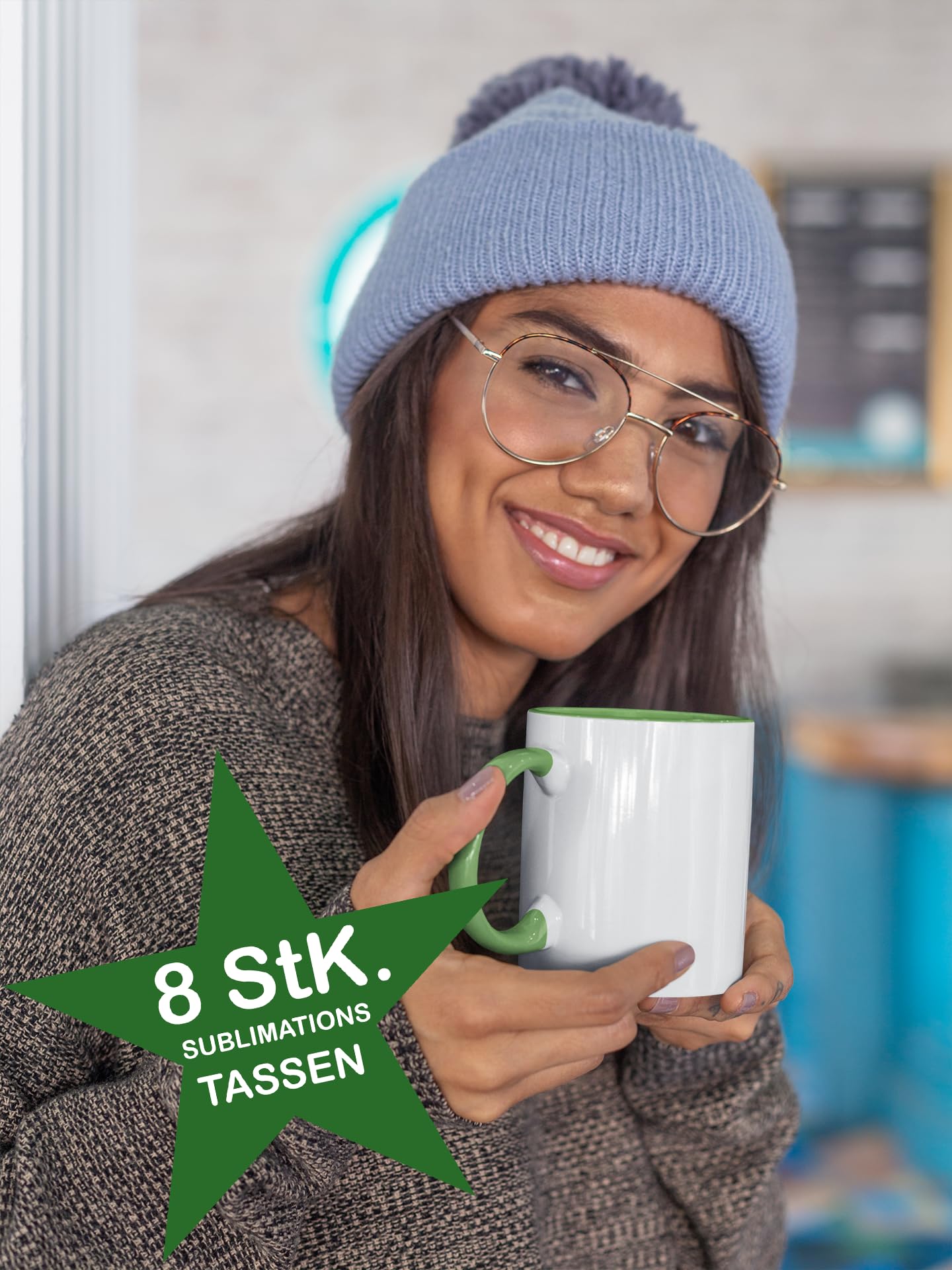 Acen Merchandise Tazas de sublimación sin impresión de | Cerámicas inzeln o en juego | Vasos de sublimación (8 unidades, interior y asa verde claro)