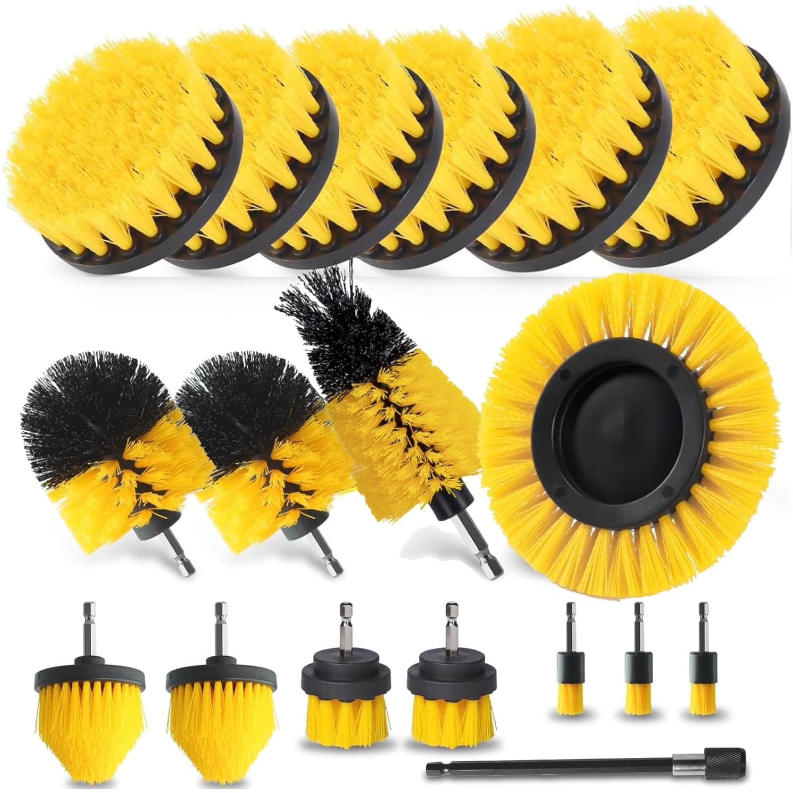 18 Pcs Drill Brush Attachments Set Power Cleaning Scrub Brushes with Extend Long Attachment Grout Cleaner for Tile