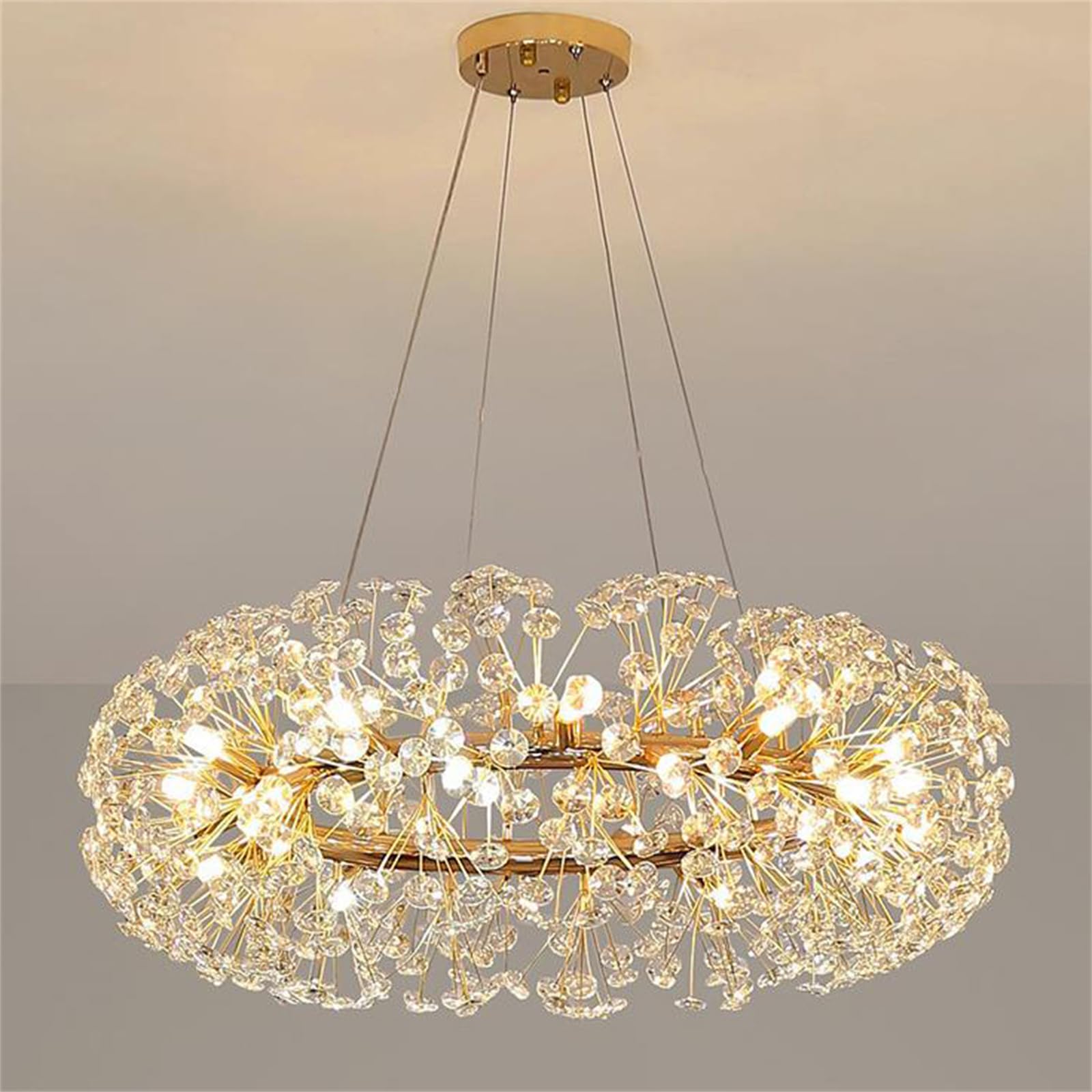 KXEcoLife Modern Crystal Chandeliers Firework, Light Fixture, Sputnik Chandelier Pendant Dandelion for Foyer Hallway Entryway Kitchen Bedroom,Ring D80cm