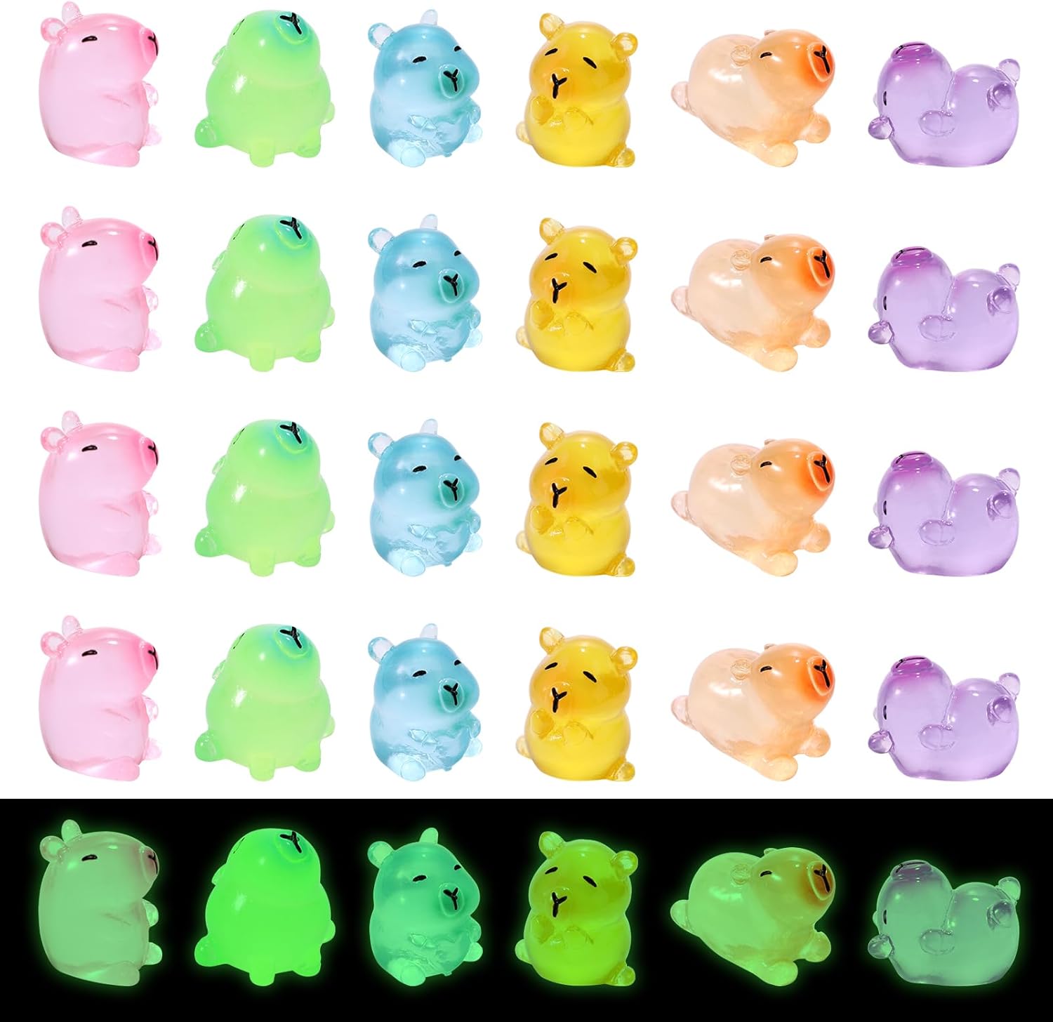 30pcs Mini Capybara, 6 Sizes Resin Cute Miniature Luminous Capybara Animals Funny Small Tiny Figurines Toys Practical Accessories for Micro Fairy Landscape Garden Bedroom Office Desk Decor