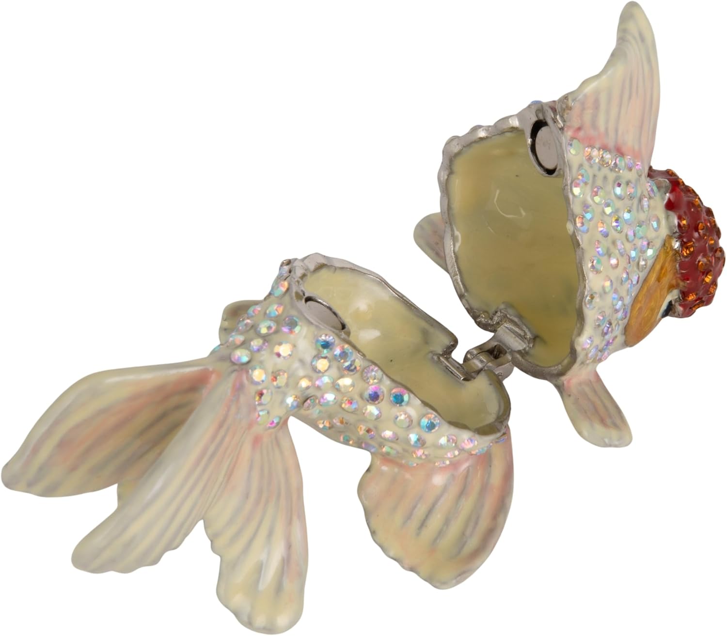 Creative Co-Op Enameled Goldfish-Shaped Metal Trinket Box with Jewels, Orange and White