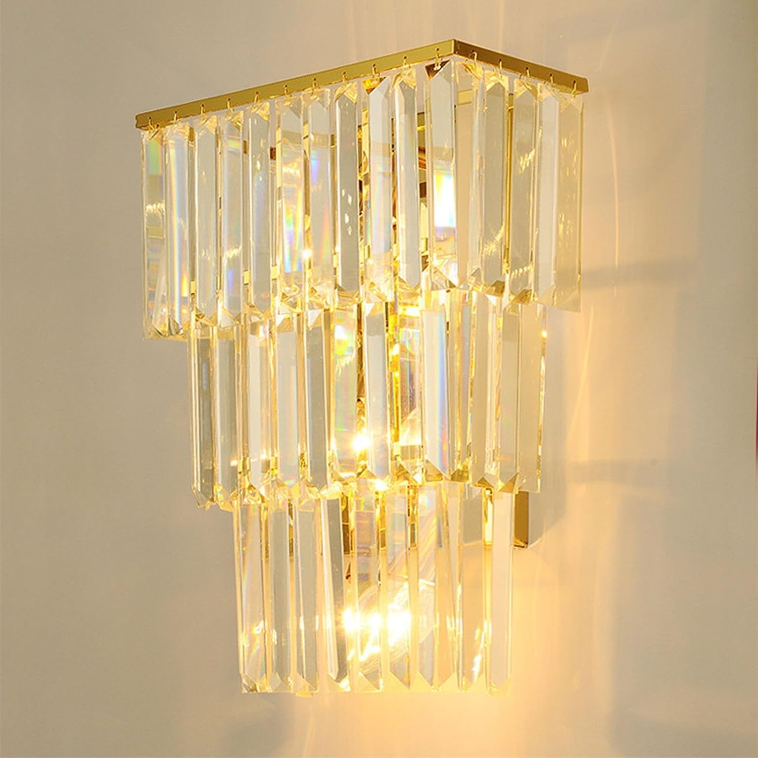 Modern Home Decoration K9 Crystal Wall Sconce Lighting Modern Wall Mounted Lamp 3-Tiers Bathroom Vanity Light Fixture Luxury Gold Bedroom Wall Light for Hallway Iving Room Bedside Hotels