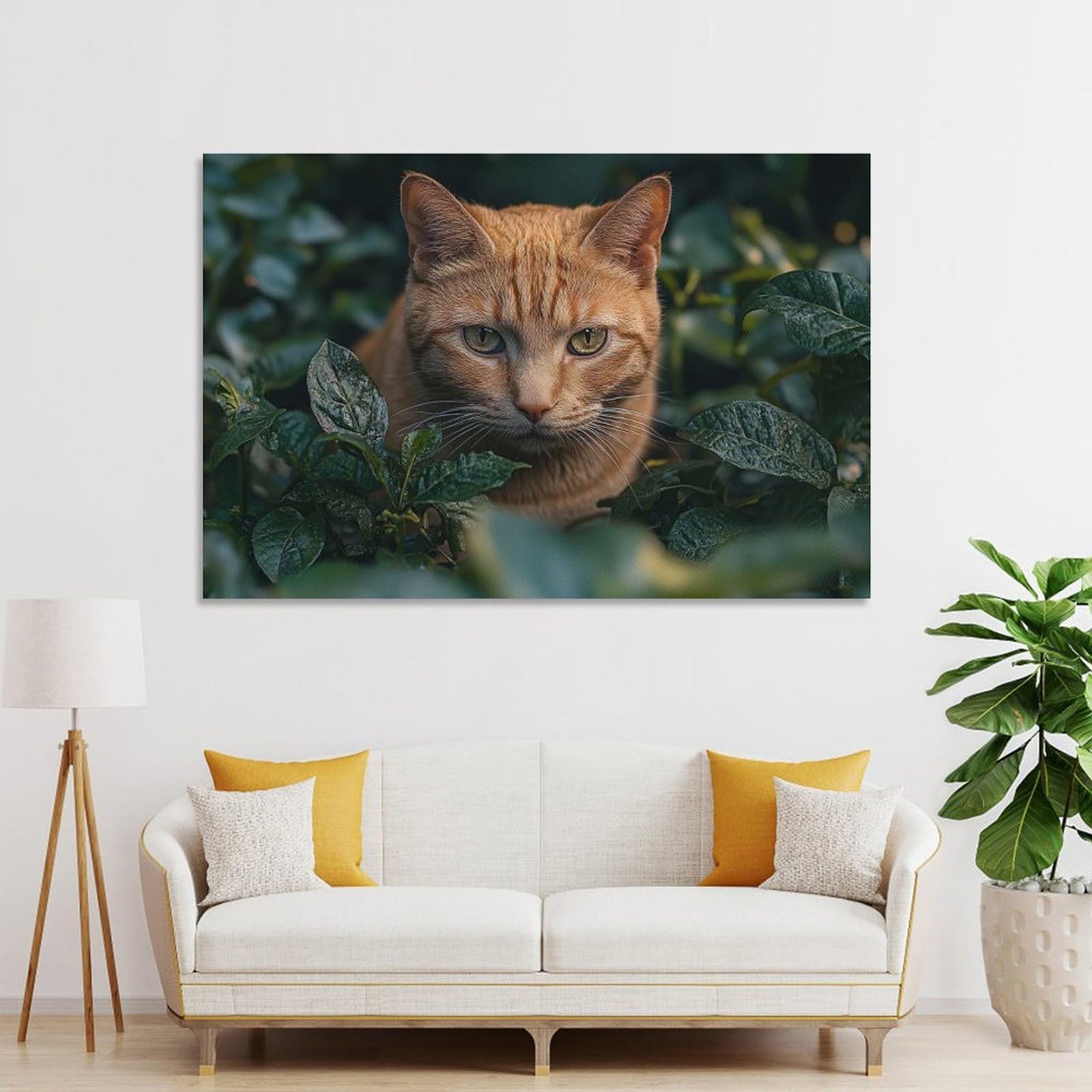Junmoney Orange Cat Portrait in Green Foliage Decorative Wall Artwork 12x18inch(30x45cm), for Entrance Spaces, Stair Walls Or Halls, A Stylish Accent for Home Entrances