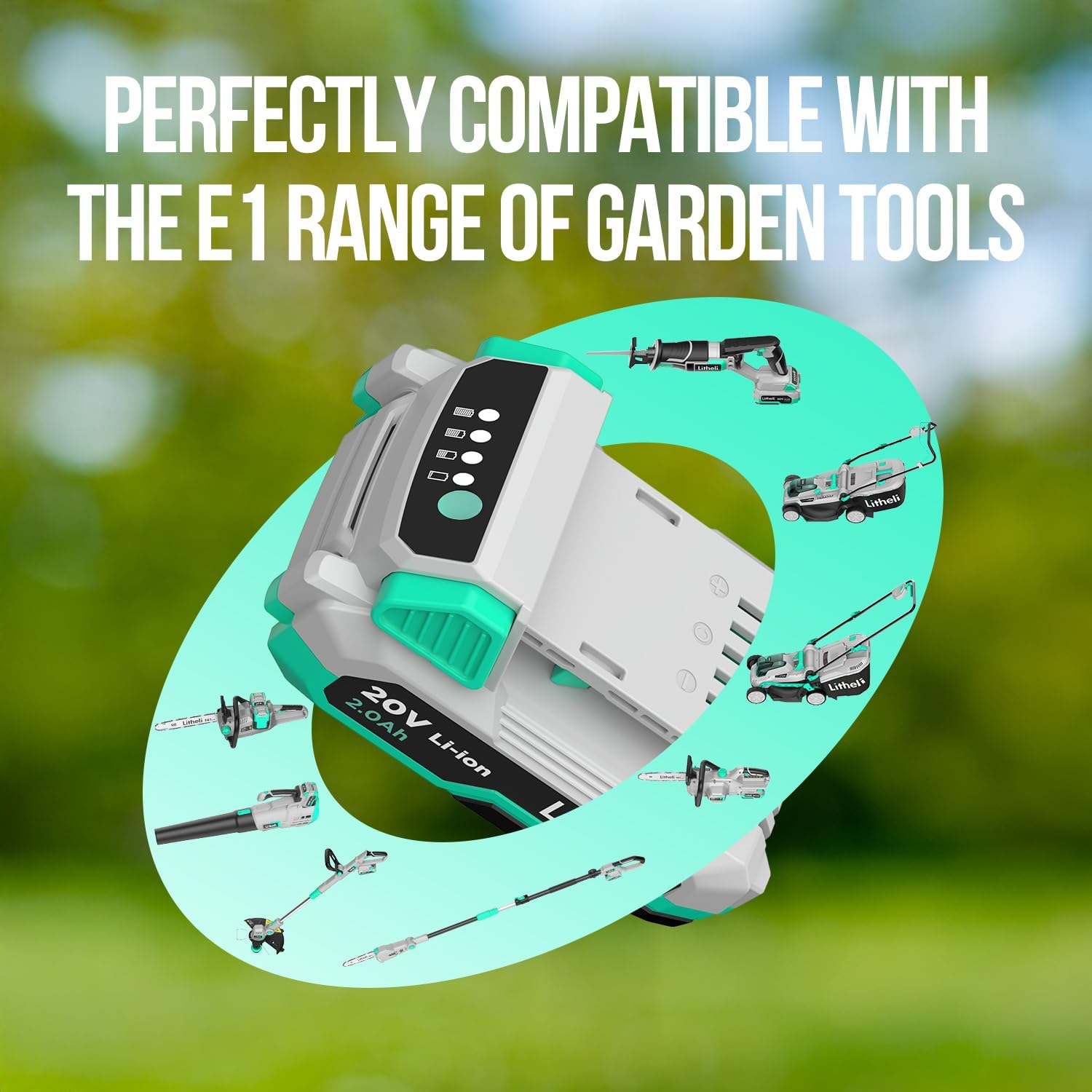 LiTHELi E1 series battery and charger with various compatible garden tools