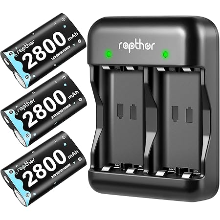 2800mAh Controller Battery Pack for Xbox One/Xbox Series X/Xbox One S/Xbox One X/Xbox One Elite, Rapthor 3 x 2800mAh High Power Rechargeable NI-MH Batteries Kit with Charger (3 Batteries + Charger)