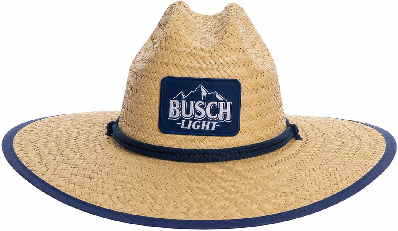 Calhoun Busch Light Lifeguard Straw Hat – Wide Brim Beach, Lake & Fishing Sun Hat for Men & Women