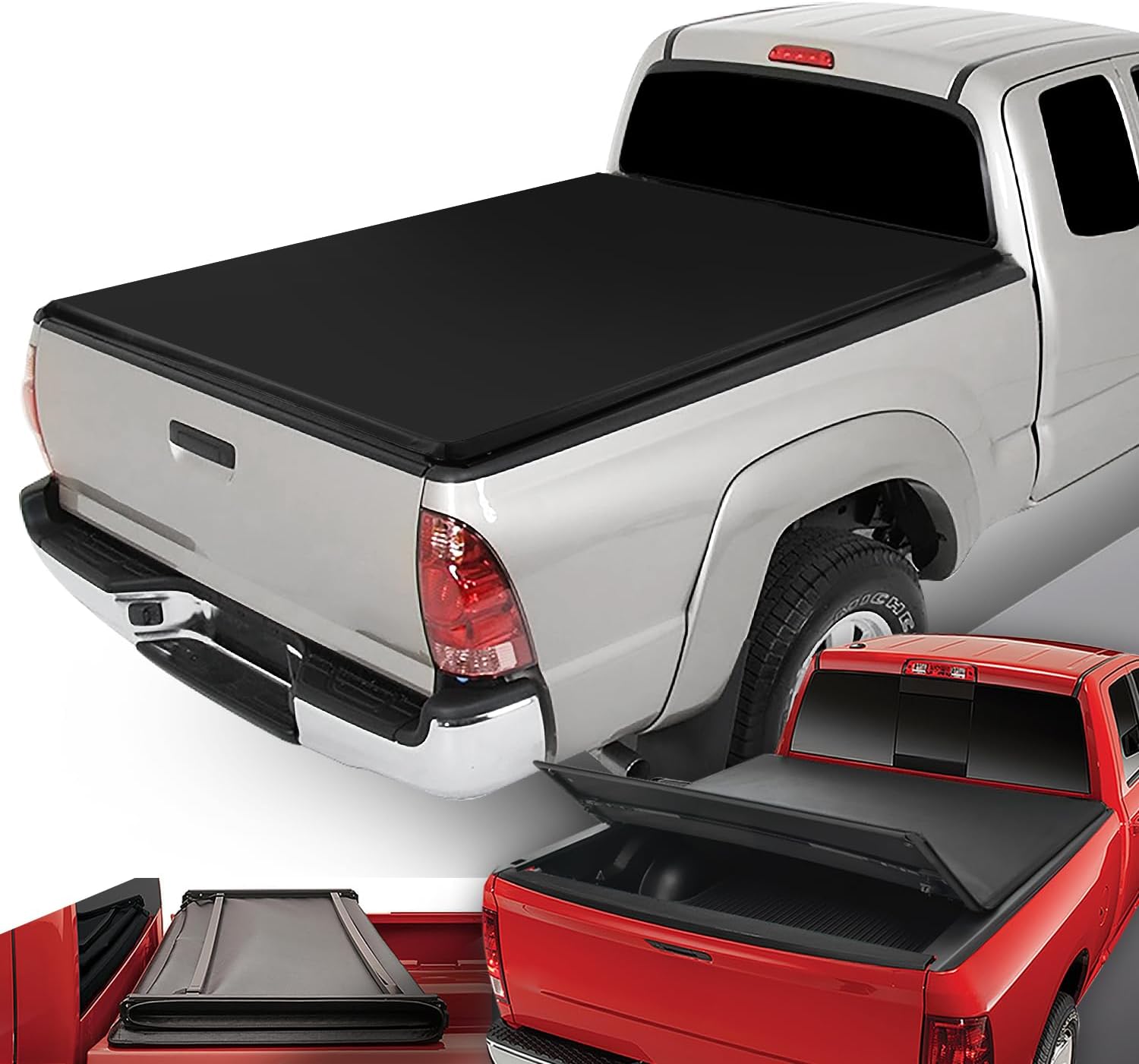 DNA Motoring Truck Bed Soft Tri-Fold Adjustable Tonneau Cover Compatible with 05-15 Tacoma 5Ft Fleetside Bed, TTC-TRISOFT-054